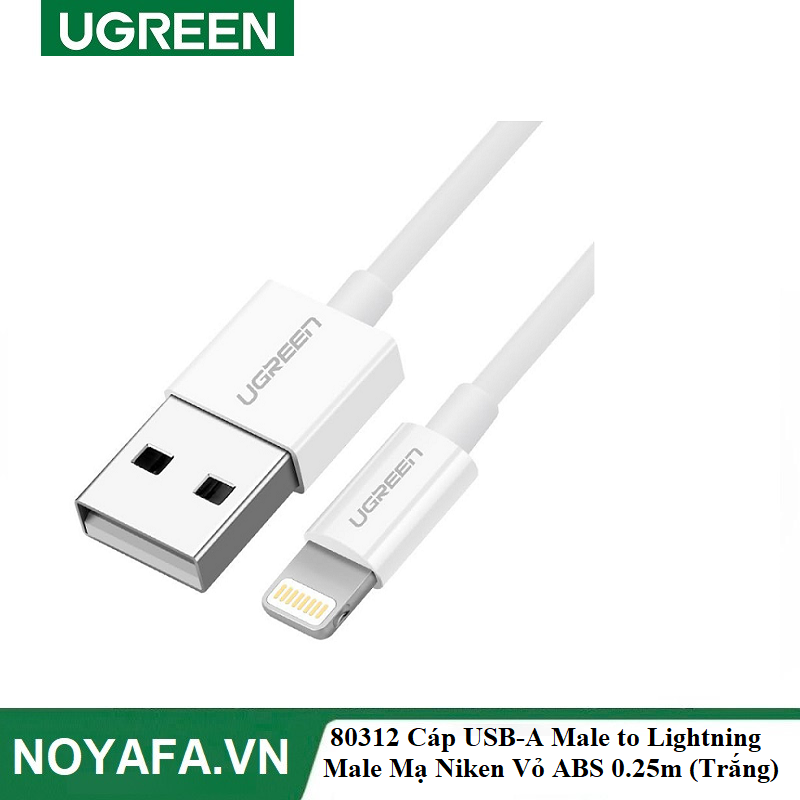 Ugreen 80312 Cáp UGREEN USB-A Male to Lightning Male Mạ Niken Vỏ ABS 0.25m (Trắng)