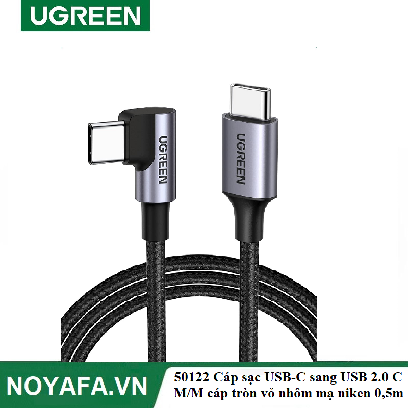 UGREEN 50122 Cáp  sạc USB-C sang USB 2.0 C  M/M cáp tròn vỏ nhôm mạ niken 0,5m (Xám đen) cao cấp