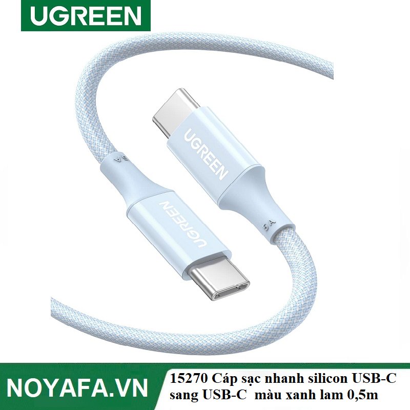 UGREEN 15270 Cáp sạc nhanh silicon USB-C sang USB-C UGREEN màu xanh lam 0,5m cao cấp