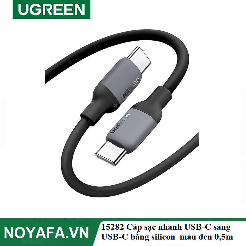 UGREEN 15282 Cáp sạc nhanh USB-C sang USB-C bằng silicon UGREEN màu đen dài 0,5m