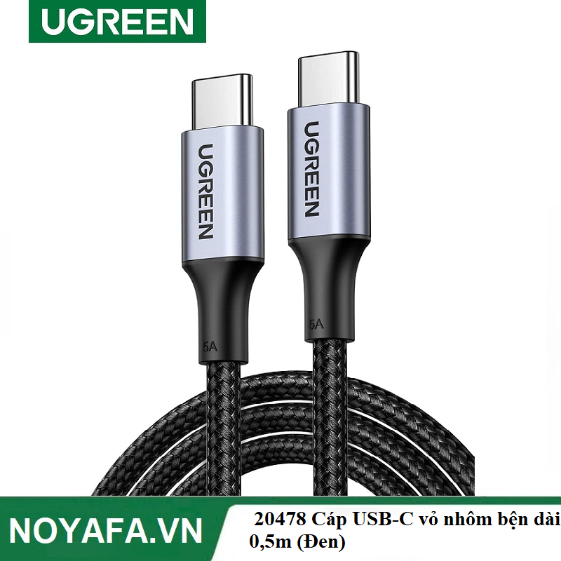 UGREEN 20478 Cáp USB-C vỏ nhôm bện dài 0,5m (Đen) chính hãng