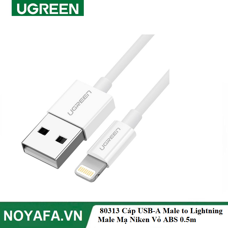 Ugreen 80313 Cáp UGREEN USB-A Male to Lightning Male Mạ Niken Vỏ ABS 0.5m (Trắng)