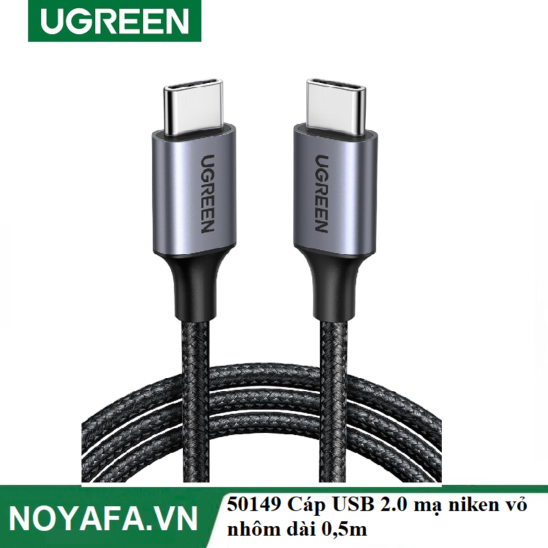 UGREEN 50149 Cáp USB 2.0 mạ niken vỏ nhôm dài 0,5m (Xám đen) chính hãng