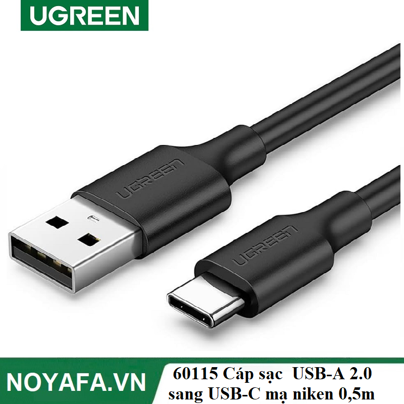 UGREEN 60115 Cáp sạc nhanh USB-A 2.0 sang USB-C mạ niken 0,5m (Đen) cao cấp