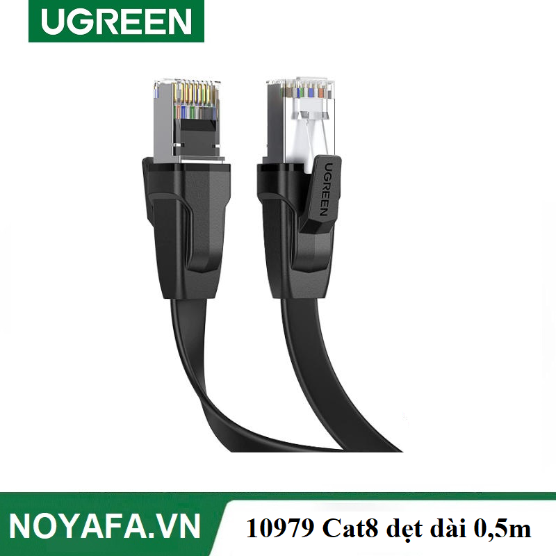 UGREEN 10979 Cáp mạng đúc sẵn dẹt Cat8 dài 0,5m màu đen chính hãng