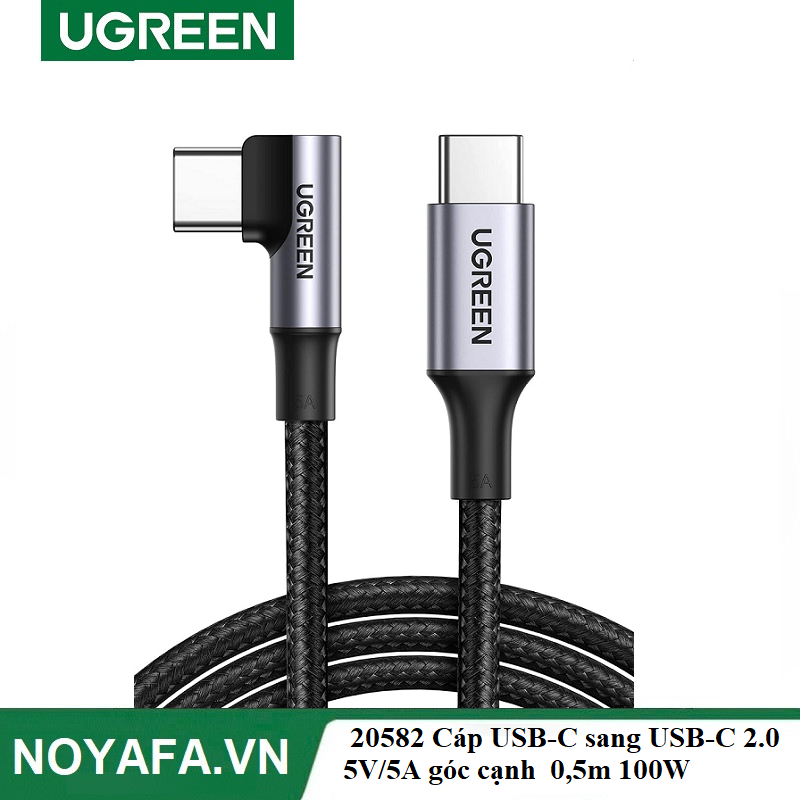 UGREEN 20582 Cáp USB-C sang USB-C 2.0 5V/5A góc cạnh tròn mạ niken vỏ nhôm 0,5m (Đen)