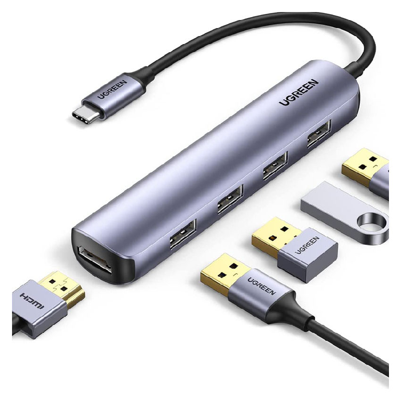 Ugreen 20197 Bộ chuyển đổi UGREEN USB-C sang 4*USB 3.0+HDMI 4K 30Hz