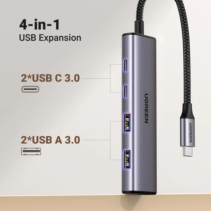 Ugreen 15395 Bộ chuyển đổi USB-C sang USB-A 3.0*2+USB-C 3.0*2