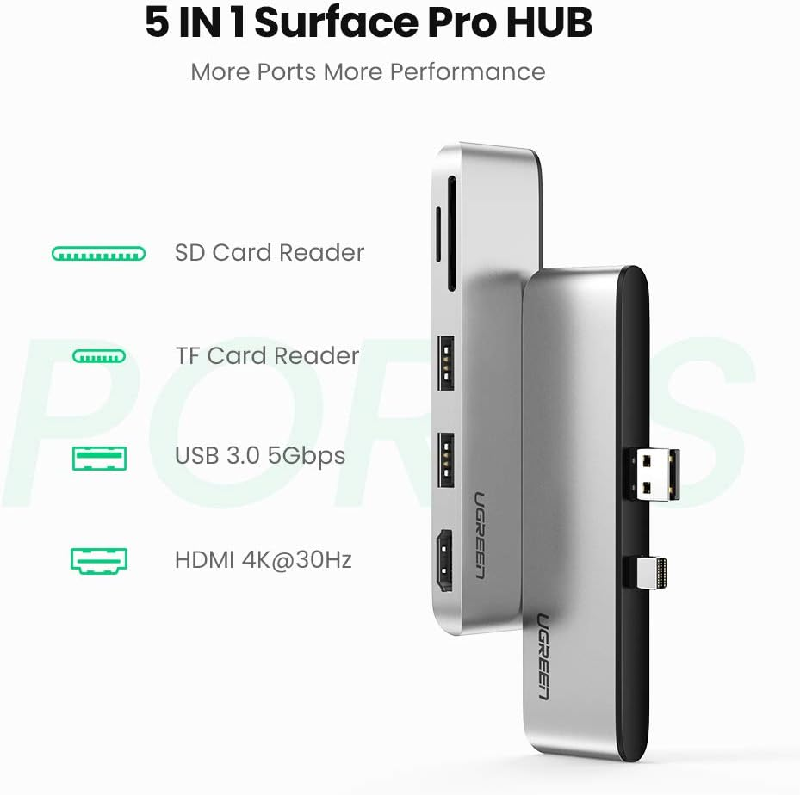 UGREEN 70338 Bộ chuyển đổi đa chức năng  vỏ nhôm Surface Pro cao cấp