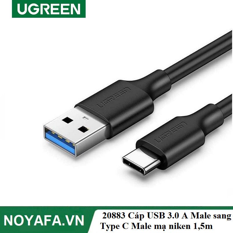 UGREEN 20883 Cáp USB 3.0 A Male sang Type C Male mạ niken 1,5m (màu đen) cao cấp