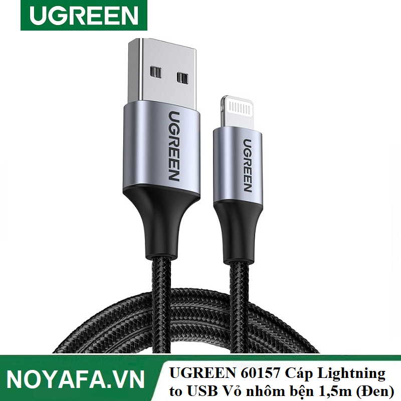 UGREEN 60157 Cáp Lightning to USB Vỏ nhôm bện 1,5m (Đen) chính hãng