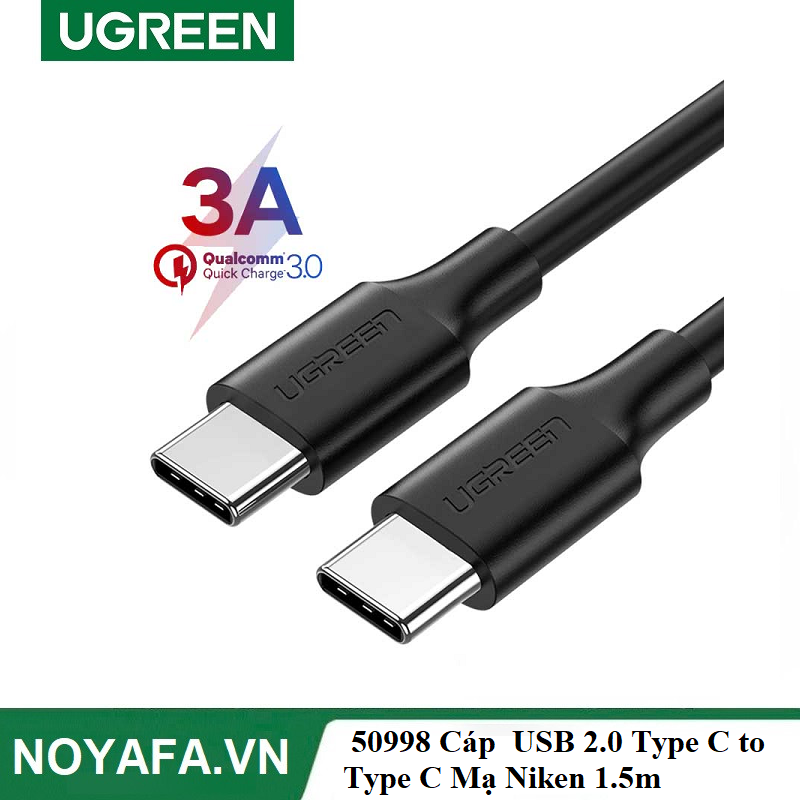 Ugreen 50998 Cáp UGREEN USB 2.0 Type C to Type C Mạ Niken 1.5m (Đen) chính hãng