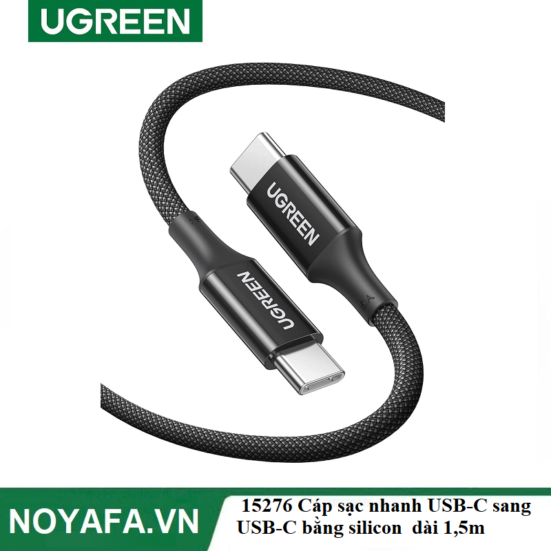 UGREEN 15276 Cáp sạc nhanh USB-C sang USB-C bằng silicon màu đen dài 1,5m cao cấp