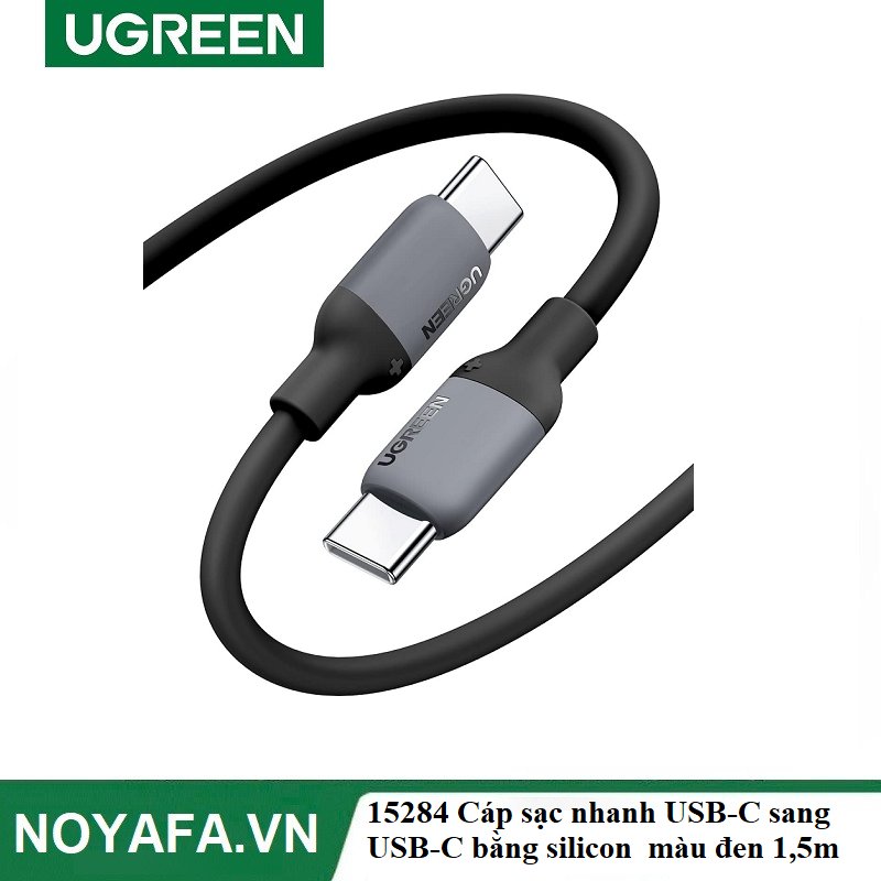 UGREEN 15284 Cáp sạc nhanh USB-C sang USB-C bằng silicon UGREEN màu đen dài 1,5m