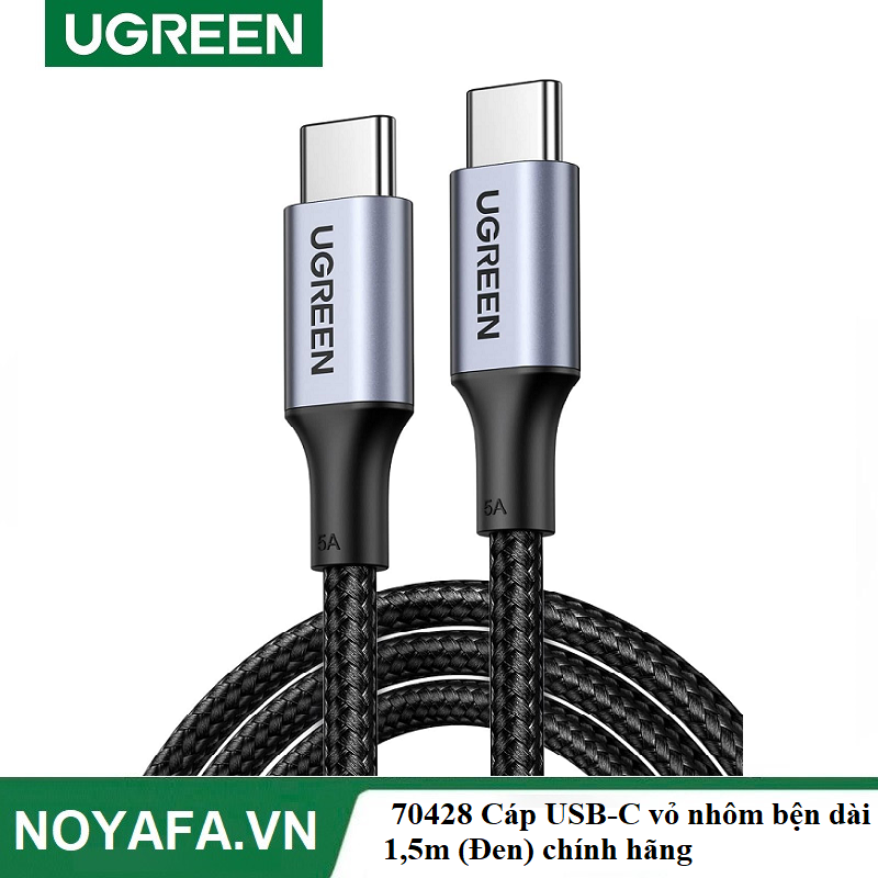 UGREEN 70428 Cáp USB-C vỏ nhôm bện dài 1,5m (Đen) chính hãng