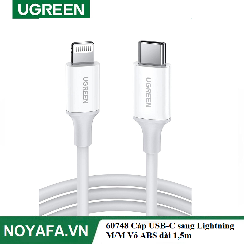 UGREEN 60748 Cáp USB-C sang Lightning UGREEN M/M mạ niken Vỏ ABS dài 1,5m (Trắng)