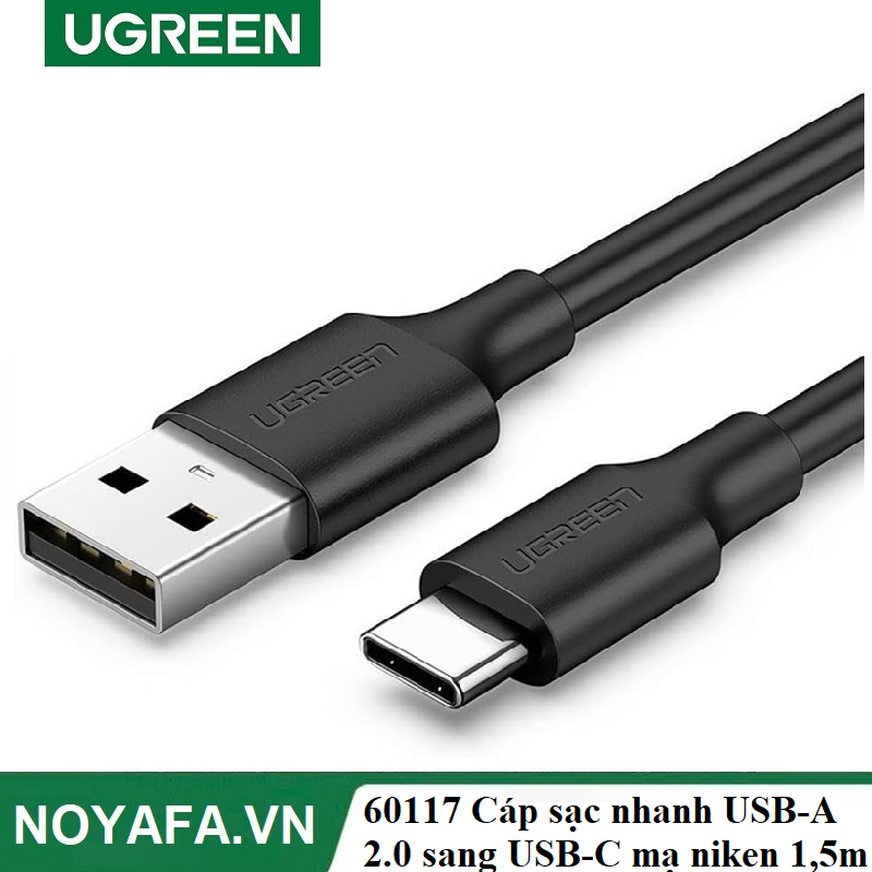 UGREEN 60117 Cáp sạc nhanh USB-A 2.0 sang USB-C mạ niken 1,5m (Đen) cao cấp