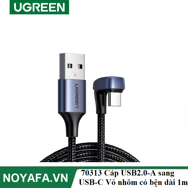 UGREEN 70313 Cáp USB2.0-A sang USB-C Vỏ nhôm có bện dài 1m (Đen)