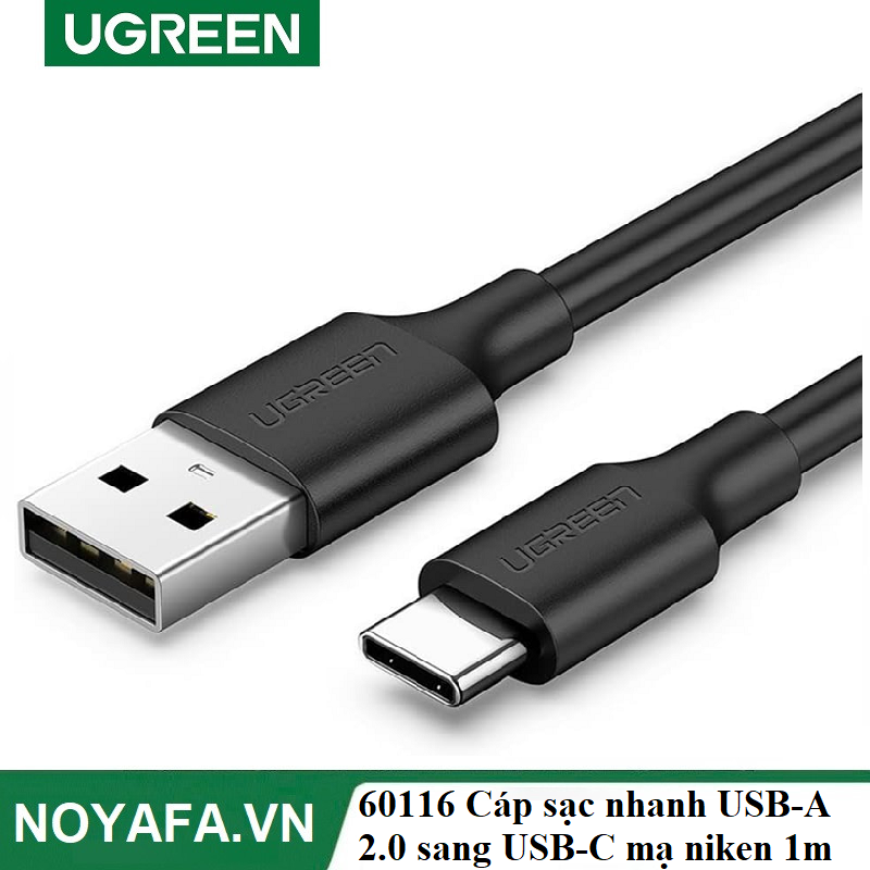 UGREEN 60116 Cáp sạc nhanh USB-A 2.0 sang USB-C mạ niken 1m (Đen) cao cấp