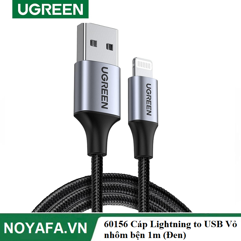 UGREEN 60156 Cáp Lightning to USB Vỏ nhôm bện 1m (Đen) chính hãng