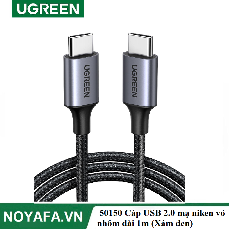 UGREEN 50150 Cáp USB 2.0 mạ niken vỏ nhôm dài 1m (Xám đen) chính hãng