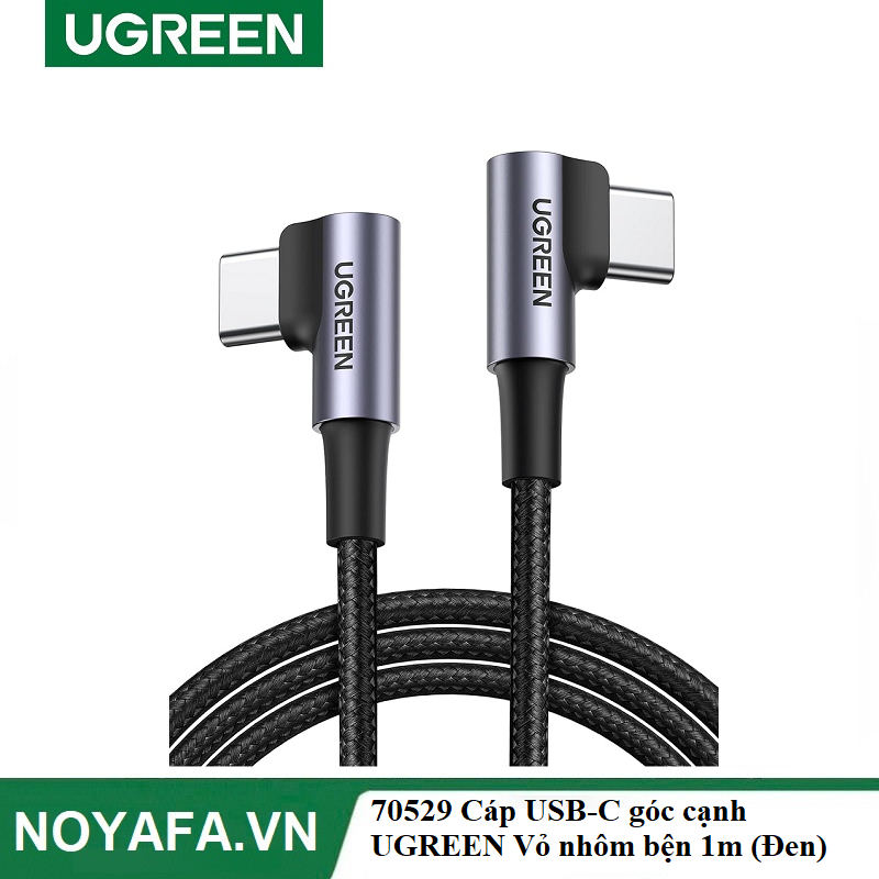 Ugreen 70529 Cáp USB-C góc cạnh UGREEN Vỏ nhôm bện 1m (Đen) chính hãng