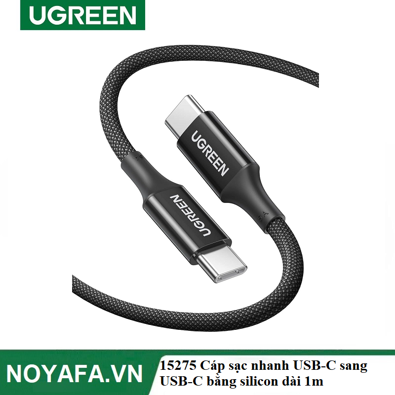 UGREEN 15275 Cáp sạc nhanh USB-C sang USB-C bằng silicon màu đen dài 1m cao cấp