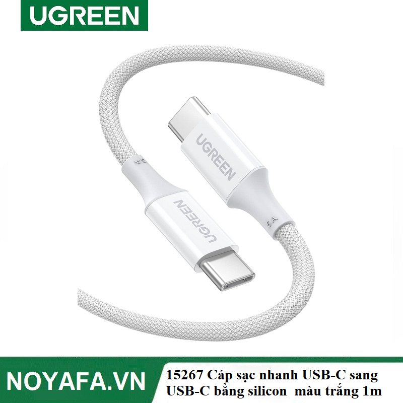 UGREEN 15267 Cáp sạc nhanh USB-C sang USB-C bằng silicon UGREEN màu trắng 1m cao cấp