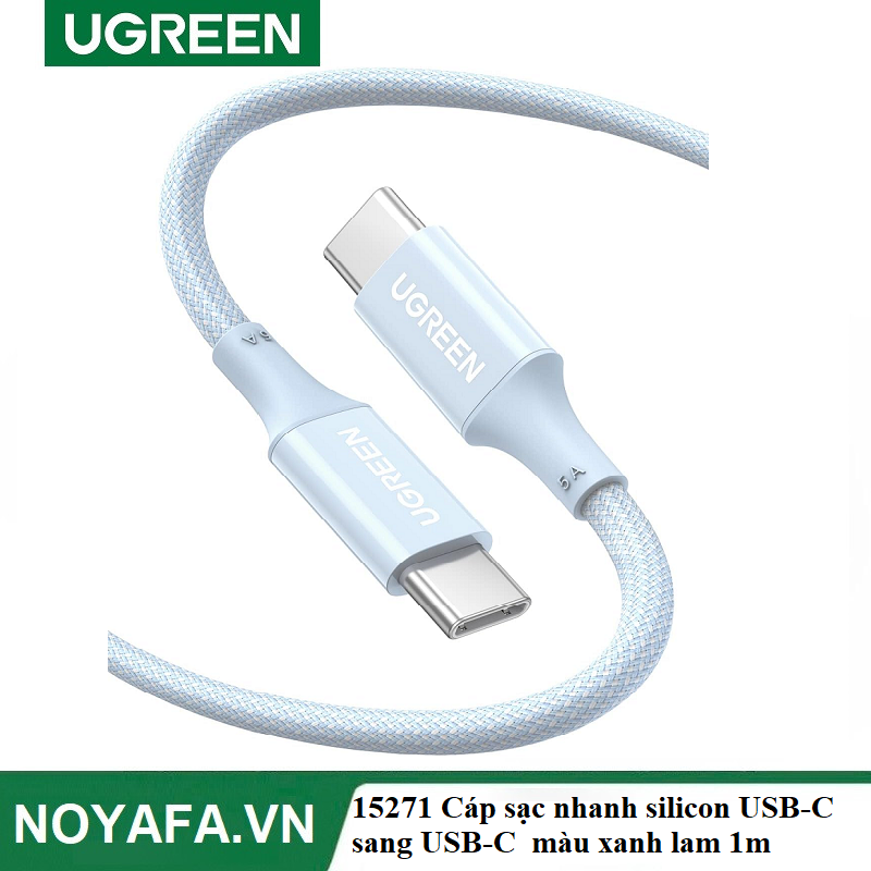 UGREEN 15271 Cáp sạc nhanh silicon USB-C sang USB-C UGREEN màu xanh lam 1m cao cấp