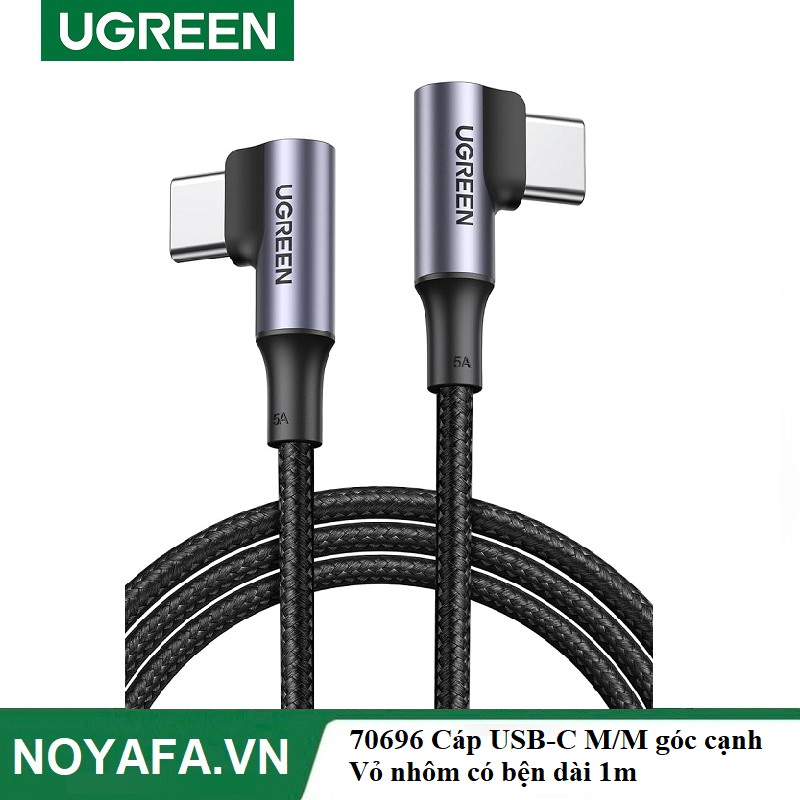 UGREEN 70696 Cáp USB-C M/M góc cạnh Vỏ nhôm có bện dài 1m (Đen)