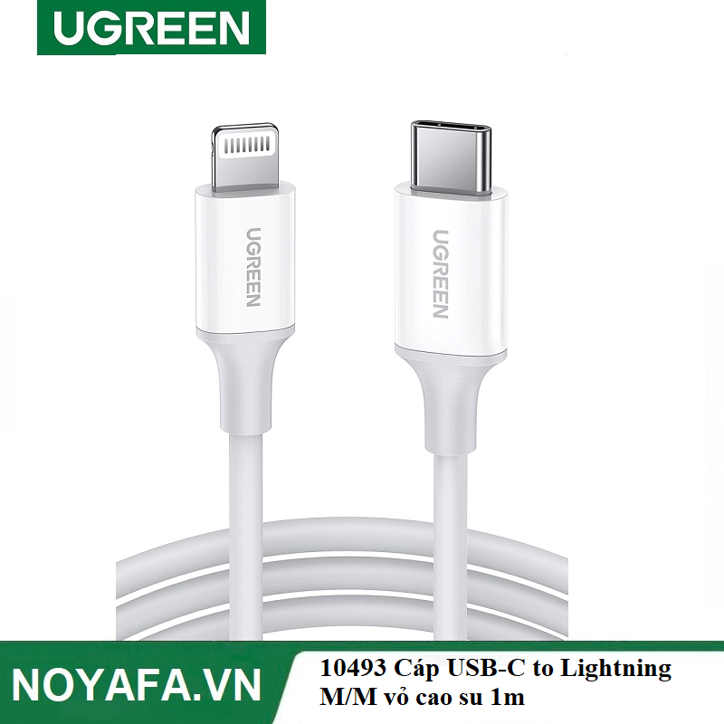 UGREEN 10493 Cáp USB-C to Lightning M/M vỏ cao su 1m (Trắng) chính hãng