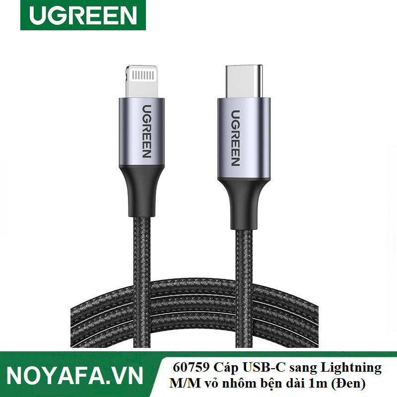 UGREEN 60759 Cáp  USB-C sang Lightning M/M vỏ nhôm bện dài 1m (Đen) chính hãng