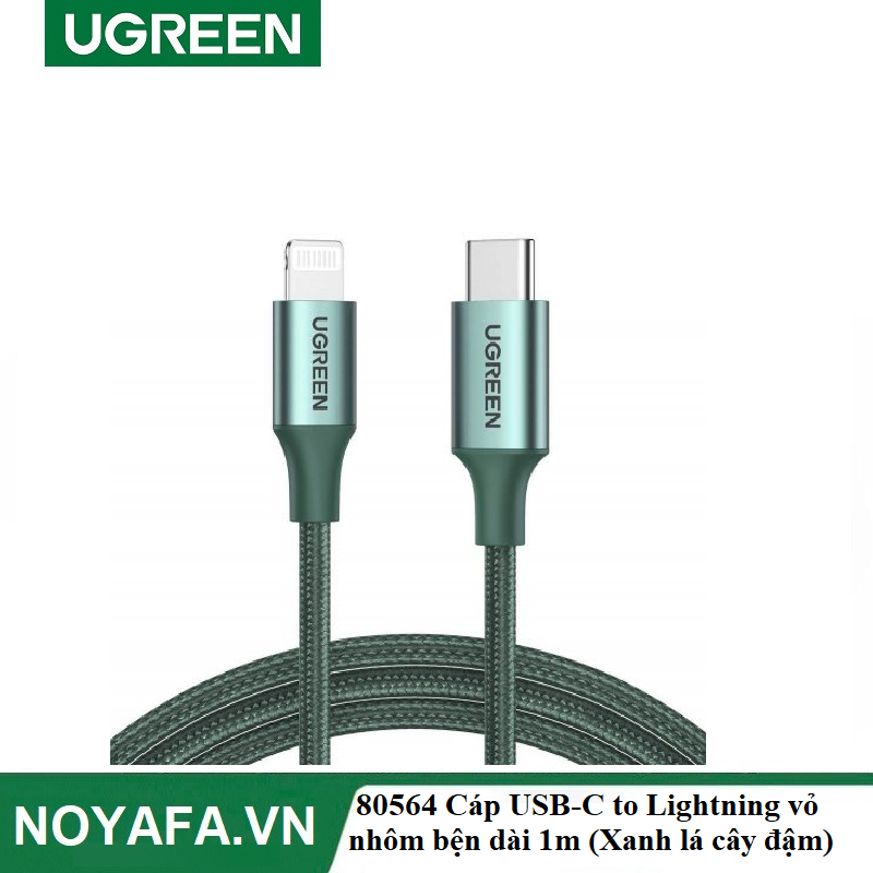 UGREEN 80564 Cáp USB-C to Lightning  vỏ nhôm bện dài 1m (Xanh lá cây đậm) cao cấp