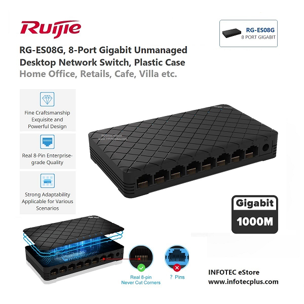 Switch chia mạng 8 cổng Gigabit Ruijie RG-ES08G chính hãng