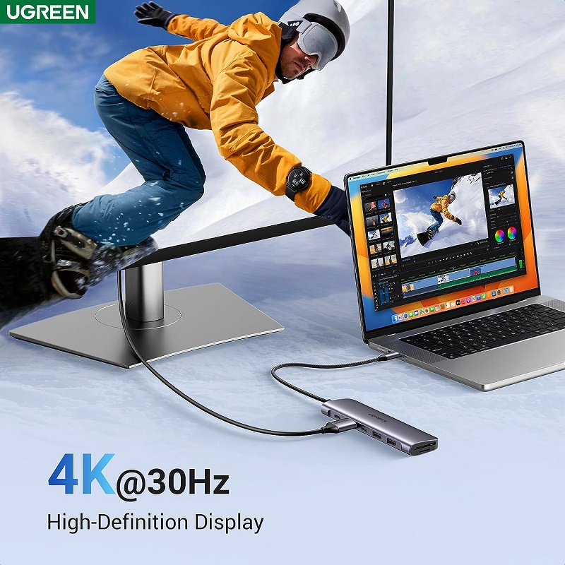 Ugreen 15214 Bộ chuyển đổi USB-C đến 2xUSB3.0+USB-C+HDMI+SD&TF+PD 4K@30Hz