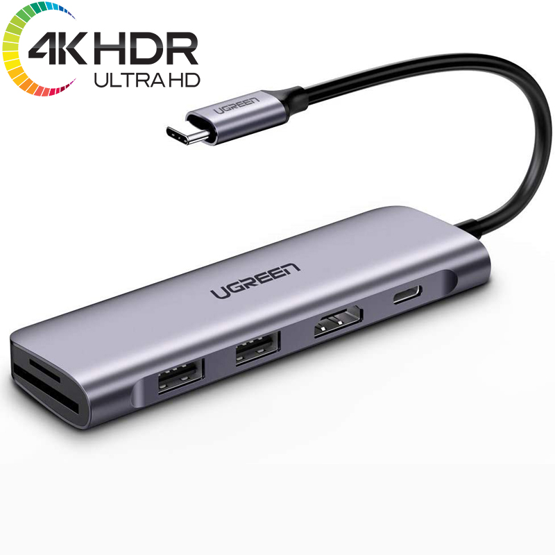 Ugreen 70411 - Bộ chuyển USB typeC sang 2xUSB3.0+HDMI (4K30HZ)+SD TF + PD 6 IN 1