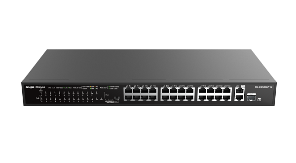 Switch RG-ES126S-P V2 PoE không được quản lý 24 cổng 10/100 Mbps và 2 cổng Gigabit dạng gắn tủ rack