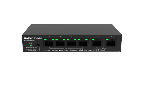 Thiết bị Chuyển mạch RG-ES106D-P V2 Không được Quản lý 6 cổng 10/100Mbps dạng để bàn chính hãng