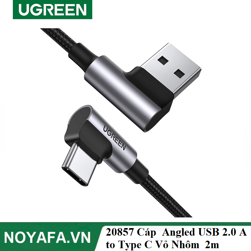 Ugreen 20857  Cáp UGREEN Angled USB 2.0 A to Type C Vỏ Nhôm Mạ Niken 2m (Đen)