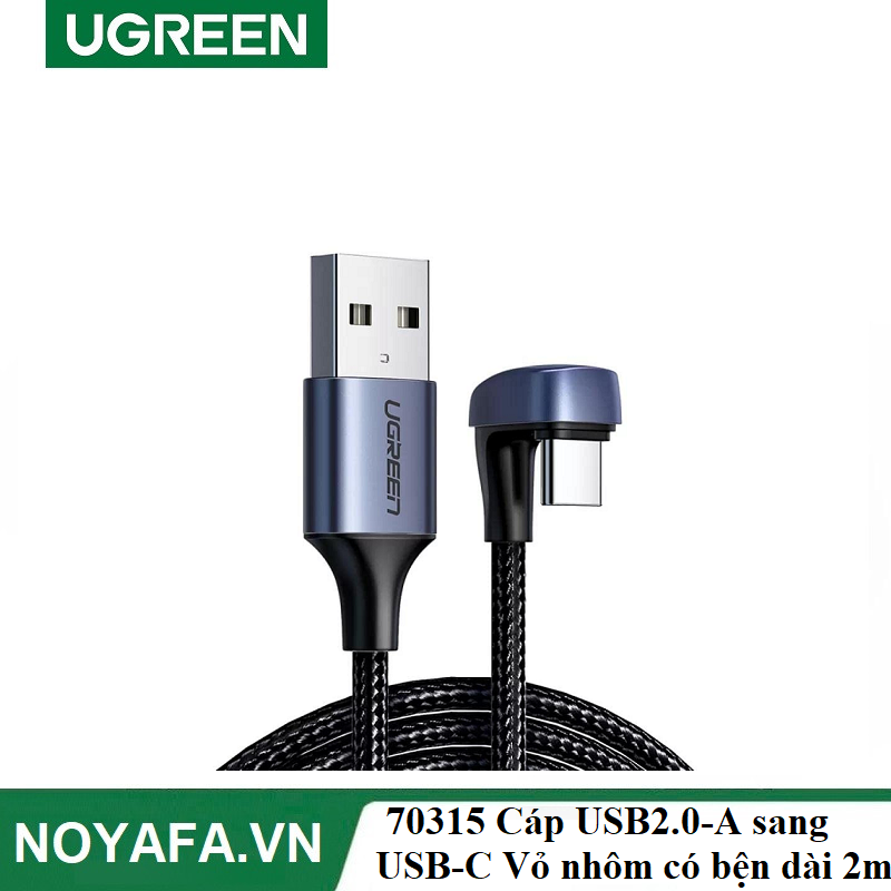 UGREEN 70315 Cáp USB2.0-A sang USB-C Vỏ nhôm có bện dài 2m (Đen)