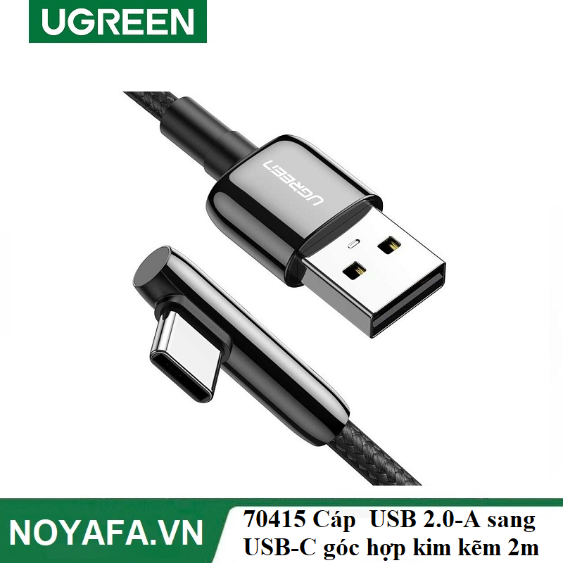 Ugreen 70415 Cáp UGREEN USB 2.0-A sang USB-C góc hợp kim kẽm có dây bện 2m (Đen)