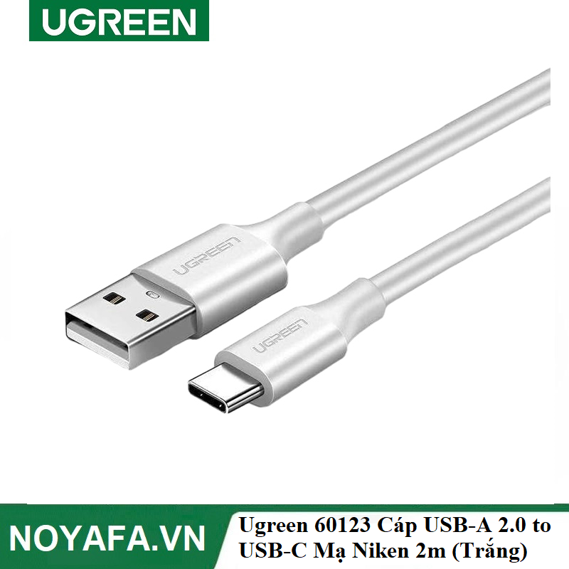 Ugreen 60123 Cáp UGREEN USB-A 2.0 to USB-C Mạ Niken 2m (Trắng) cao cấp