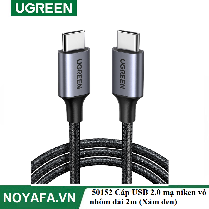 UGREEN 50152 Cáp USB 2.0 mạ niken vỏ nhôm dài 2m (Xám đen) chính hãng