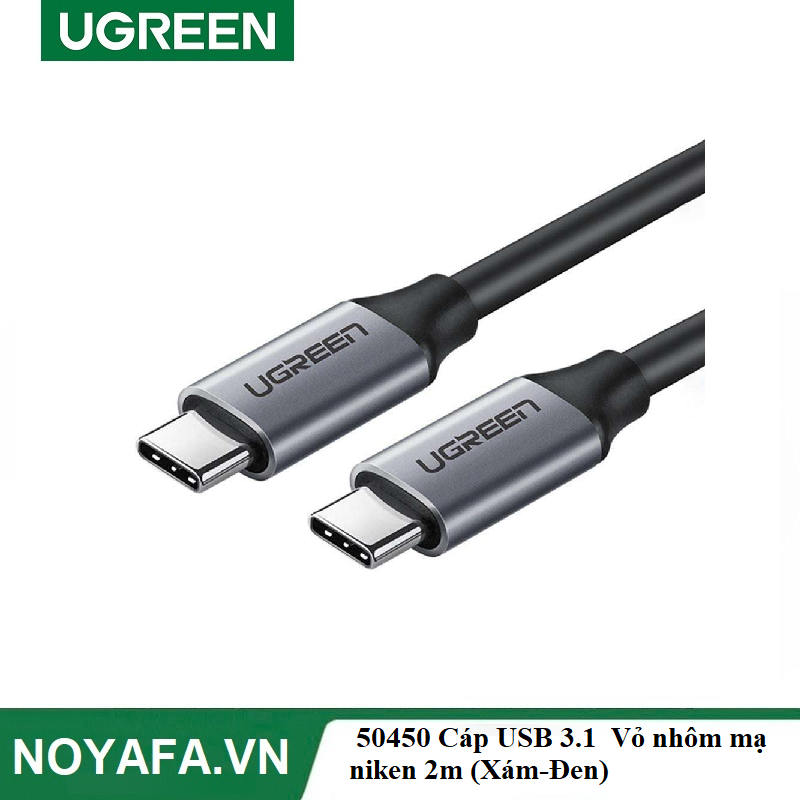 UGREEN 50450 Cáp USB 3.1 Type C Male sang Type C Male Vỏ nhôm mạ niken 2m (Xám-Đen)