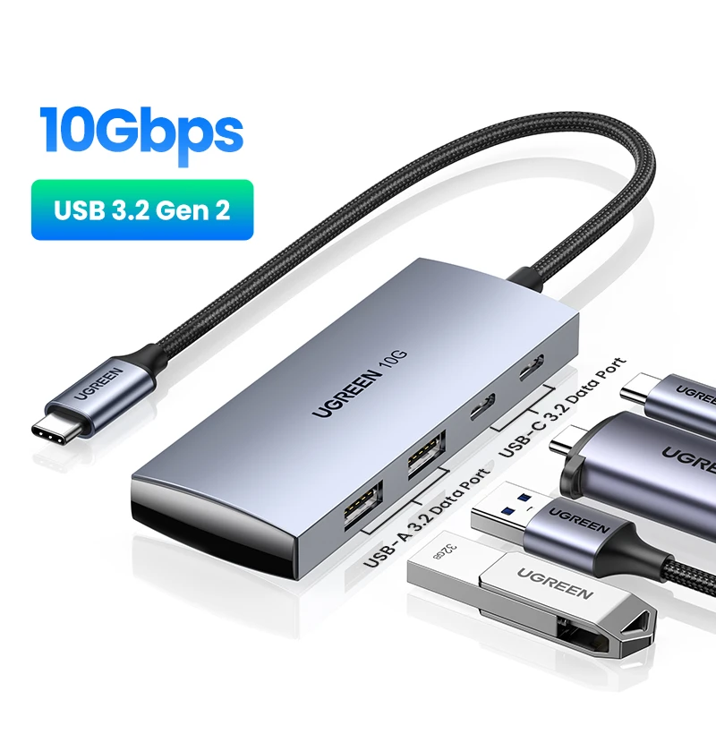 UGREEN 30758 Bộ chia USB Type-C ra 2 USB Type-C 3.2 và 2 USB Type-A 3.2 tốc độ 10Gpbs