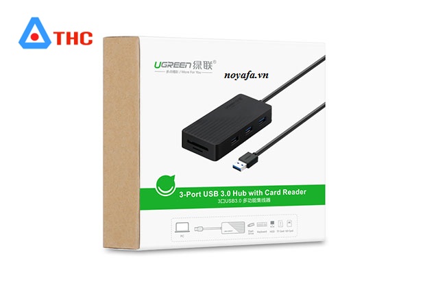 Bộ chia USB 3.0 ra 3 cổng chính hãng Ugreen 30413  kèm đọc thẻ nhớ SD