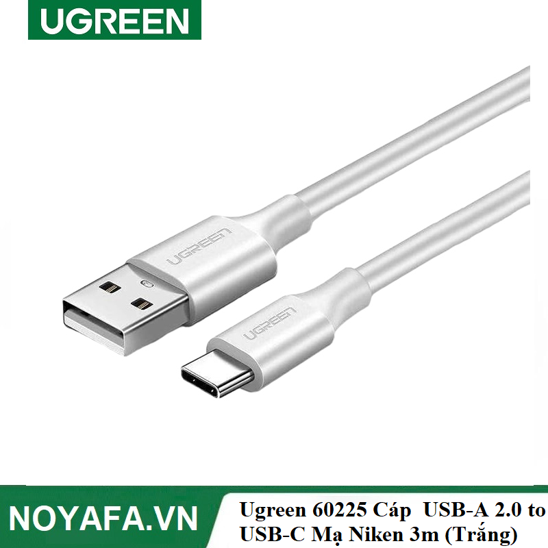 Ugreen 60225 Cáp UGREEN USB-A 2.0 to USB-C Mạ Niken 3m (Trắng) cao cấp