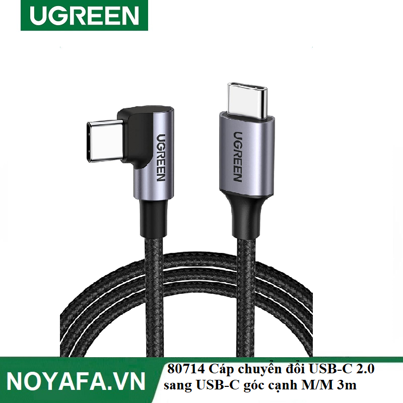 UGREEN 80714 Cáp chuyển đổi USB-C 2.0 sang USB-C góc cạnh M/M 3m cao cấp