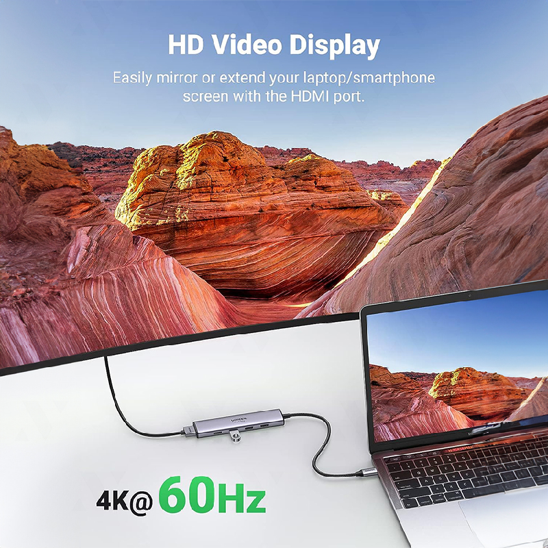 Ugreen 20955 Bộ chuyển đổi UGREEN USB-C sang 4*USB 3.0+HDMI 4K@60Hz