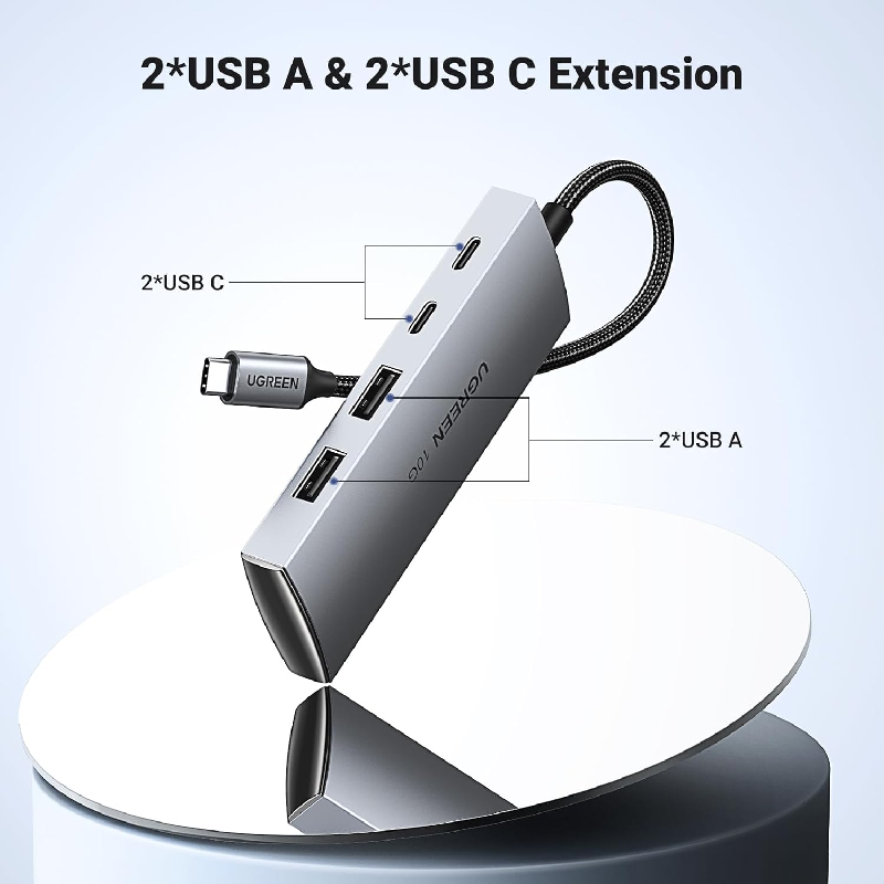 UGREEN 30758 Bộ chia USB Type-C ra 2 USB Type-C 3.2 và 2 USB Type-A 3.2 tốc độ 10Gpbs